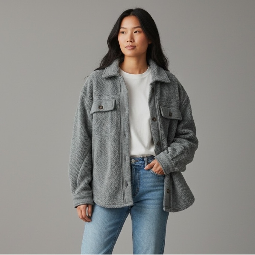 Oversized Button Up Fleece Sherpa Shacket